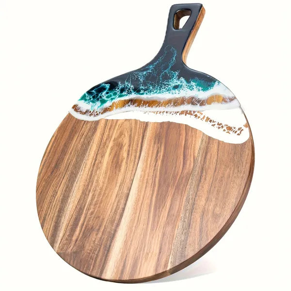 Aeelleea Acacia Wood Resin Cutting Board, 15.7 x 11.8 x 0.6 in, Ocean Wave Epoxy Serving Board for Cheese, Bread, Pizza, Kitchen Decor