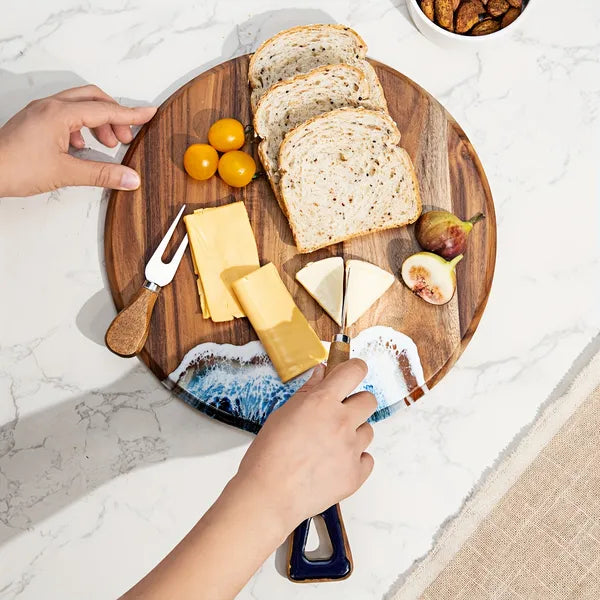 Aeelleea Acacia Wood Resin Cutting Board, 15.7 x 11.8 x 0.6 in, Ocean Wave Epoxy Serving Board for Cheese, Bread, Pizza, Kitchen Decor