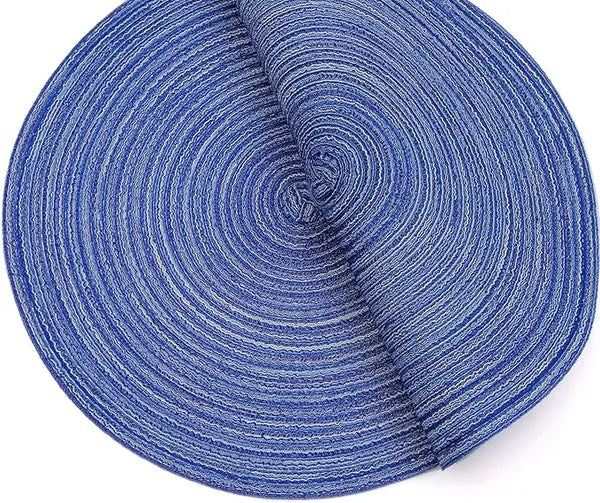 Aeelleea Round Woven Placemats, 15 Inch Set of 6, Washable Table Mats for Dining Table, Home Wedding Party Decor, Blue White