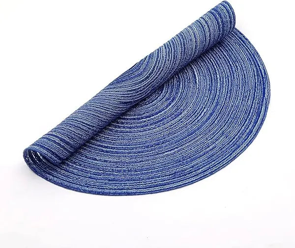 Aeelleea Round Woven Placemats, 15 Inch Set of 6, Washable Table Mats for Dining Table, Home Wedding Party Decor, Blue White