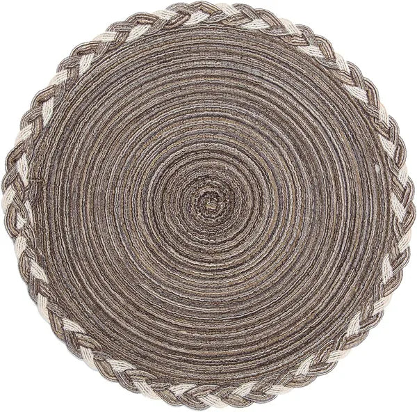 Aeelleea 6 Pack Round Woven Placemats,15 Inch Sparkly Braided Mats, Heat Resistant Decorative Table Mats for Wedding Holiday Party, Light Coffee