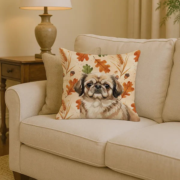 Aeelleea Sable Pekingese Heirloom Fall Pillow 14x14 in, Autumn Dog Cushion