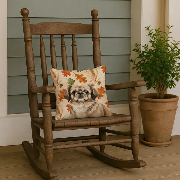 Aeelleea Sable Pekingese Heirloom Fall Pillow 14x14 in, Autumn Dog Cushion