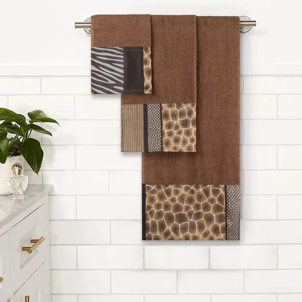 Aeelleea Safari Stripes 3 Pack Animal Print Bath Towel Set, Leopard Cheetah Zebra Tiger Pattern Soft Cotton Bathroom Towels for Home Decor