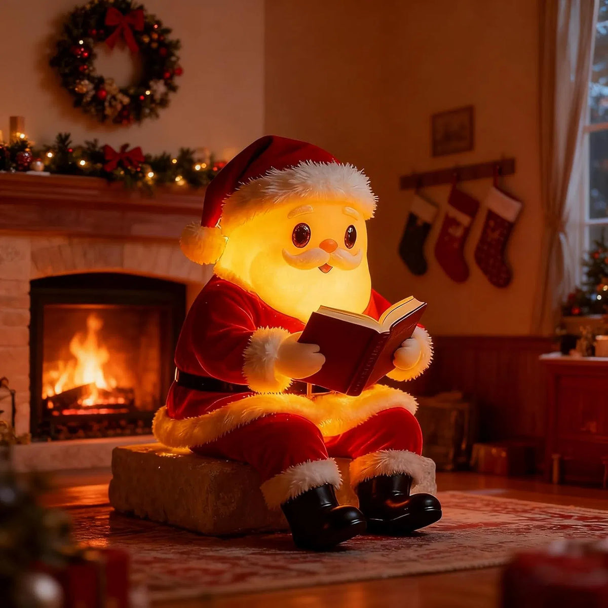 Light-Up Santa Claus Reading Figurine, 8.3 in Christmas Tabletop Decor with Warm Glow for Mantel, Shelf, Desk and Holiday Display