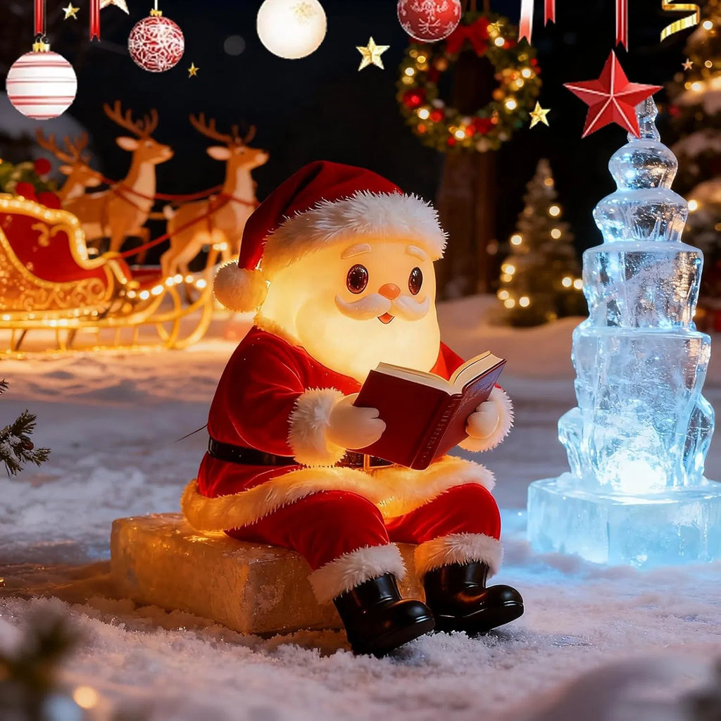 Light-Up Santa Claus Reading Figurine, 8.3 in Christmas Tabletop Decor with Warm Glow for Mantel, Shelf, Desk and Holiday Display