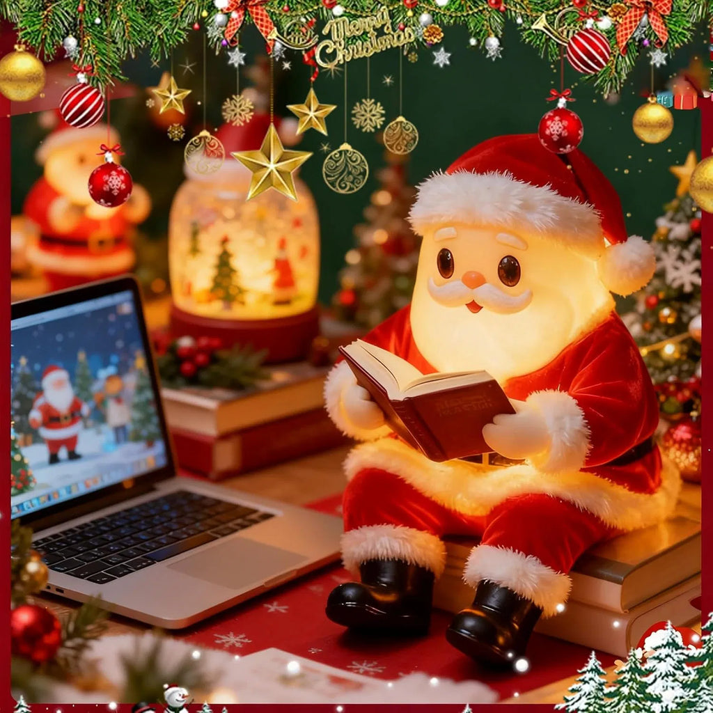 Light-Up Santa Claus Reading Figurine, 8.3 in Christmas Tabletop Decor with Warm Glow for Mantel, Shelf, Desk and Holiday Display