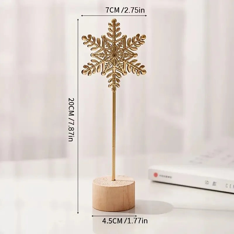 Gold Metal Leaf Table Decor with Wood Base, Monstera Ginkgo Snowflake Designs, Modern Ornament for Shelf Living Room Home Decor