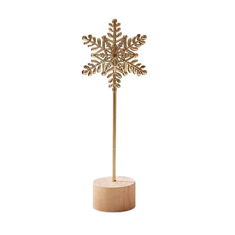 Gold Metal Leaf Table Decor with Wood Base, Monstera Ginkgo Snowflake Designs, Modern Ornament for Shelf Living Room Home Decor