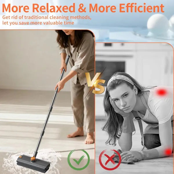 4-in-1 Floor Scrub Brush with Squeegee, 28"-52" Adjustable Long Handle, 360° Rotatable Stiff Bristle Brush for Tile Bathroom Shower Grout