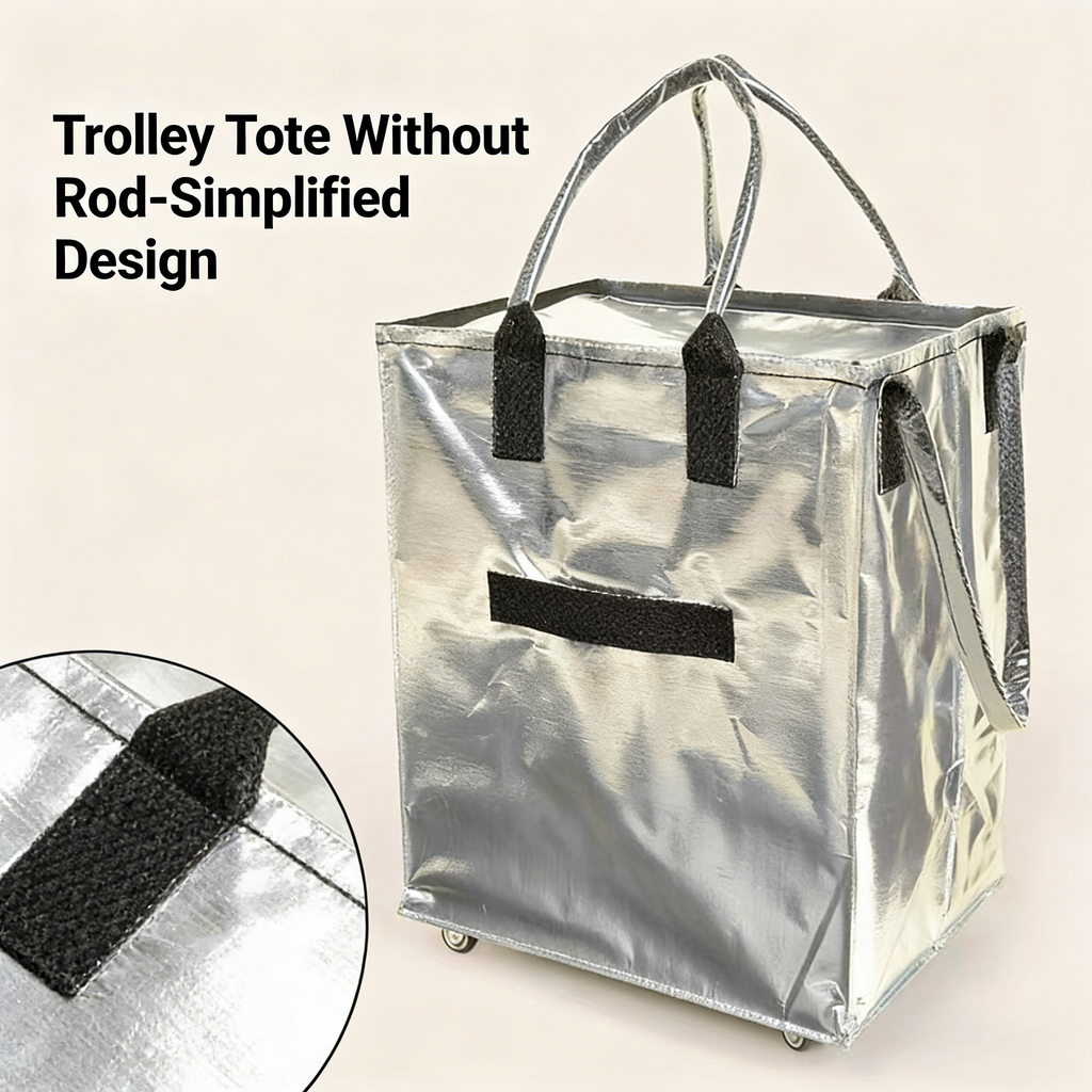 Folds Flat Reusable Grocery Bag on Wheels, Waterproof Shopping Trolley Bag, Foldable Rolling Cart Bag for Grocery, Travel & Home Storage, Space-Saving Utility Organizer