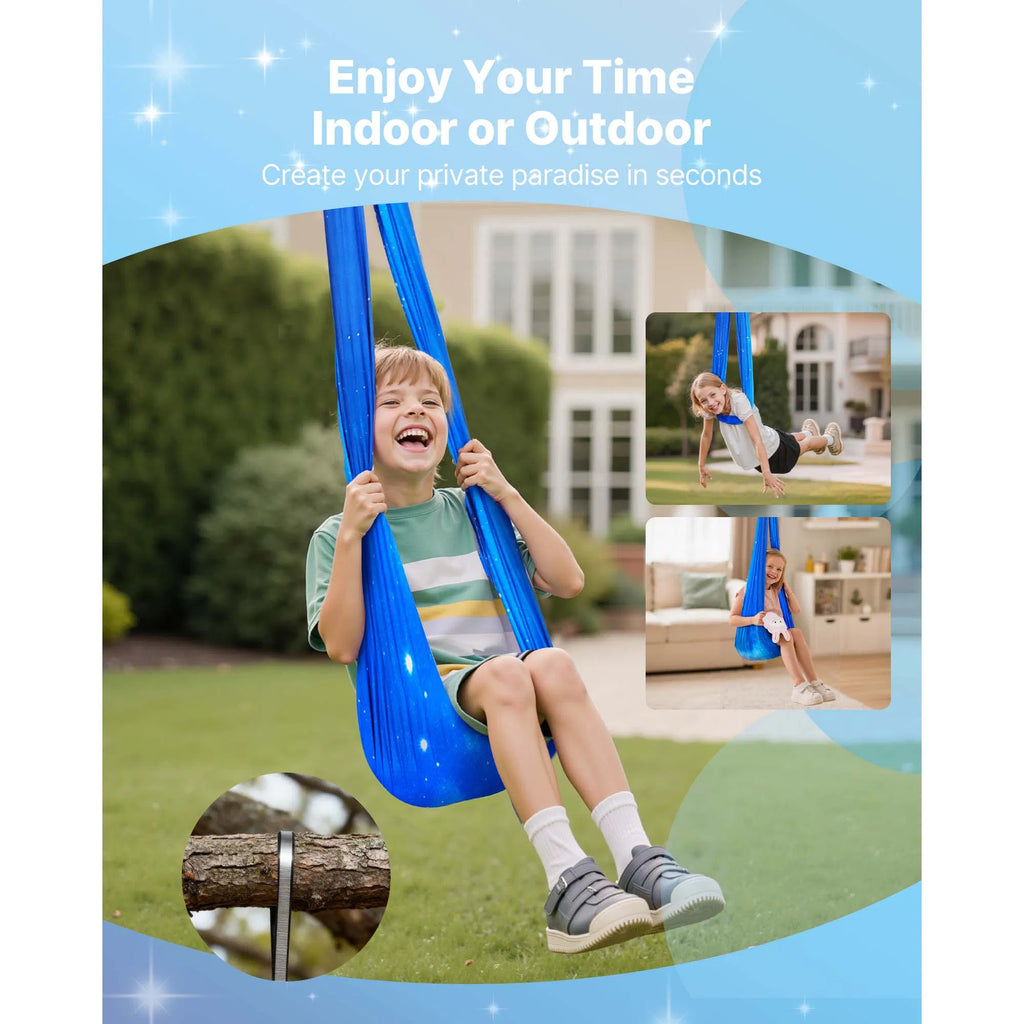 Kids Sensory Swing Hammock, Double Layer Stretch Fabric Hanging Chair with 360° Swivel, Indoor Outdoor Therapy Swing Holds up to 300 lbs