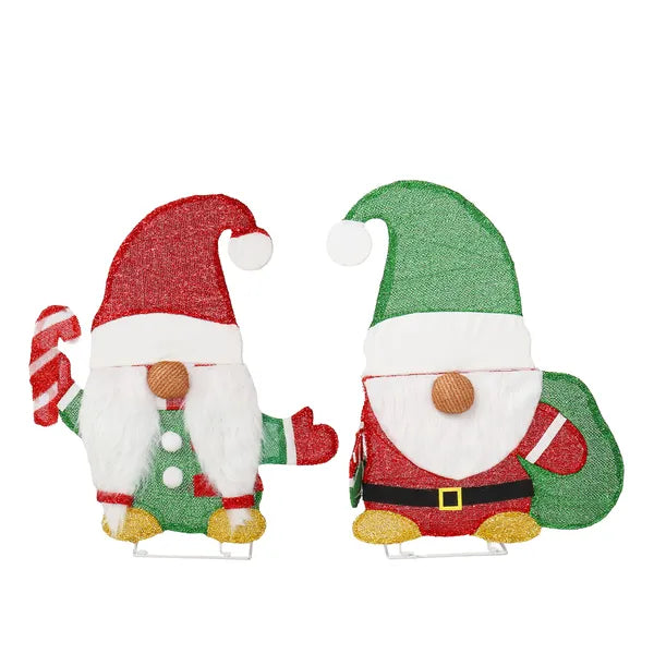 Aeelleea Set of 2 Lighted Christmas Gnome Yard Decorations, 2D Pre-lit 80 Warm White LED Lights, Indoor Outdoor Holiday Ornaments with Candy Cane
