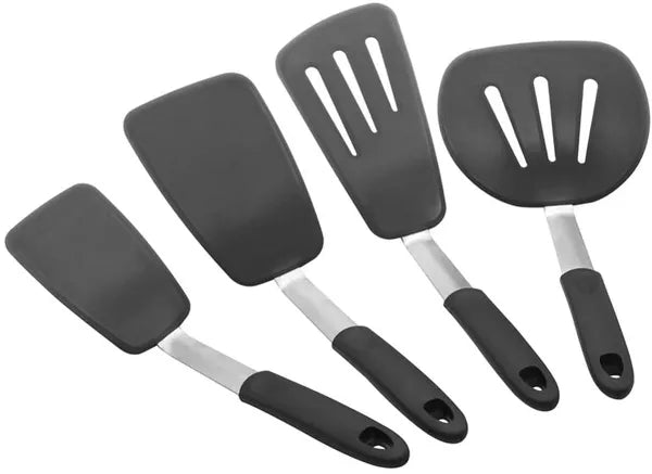 Set of 4 Silicone Spatula Turners, Heat Resistant Non-Stick Cooking Spatulas Kitchen Utensils for Flipping Eggs Pancakes