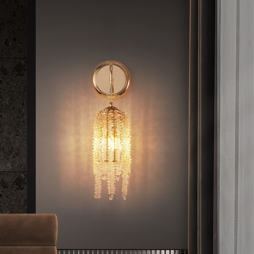Aeelleea Vintage Brass Crystal Beaded Wall Sconce Set of 2 for Bedroom