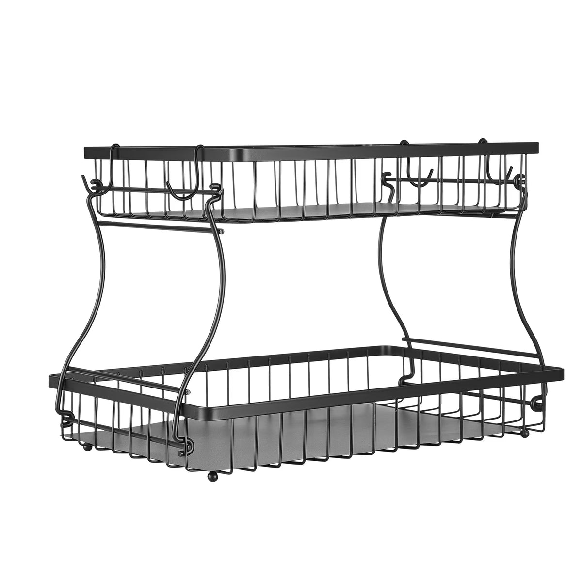 Aeelleea 2 Tier Metal Fruit Basket with Banana Hanger Kitchen Countertop Storage Bowl Stand