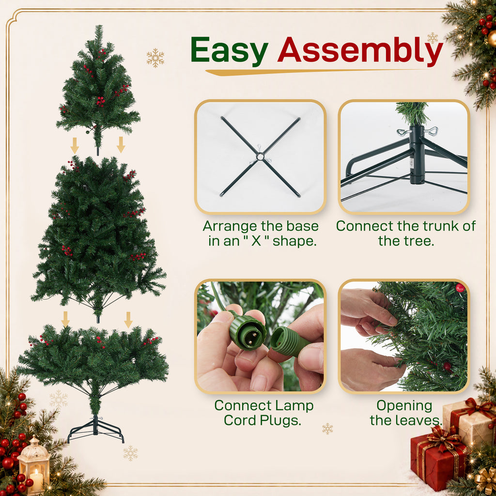 Aeelleea Pre-Lit Pre-Decorated Spruce Christmas Tree with Twinkling LEDs-9FT