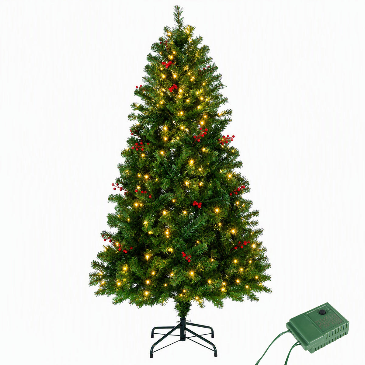Aeelleea Pre-Lit Pre-Decorated Spruce Christmas Tree with Twinkling LEDs-9FT