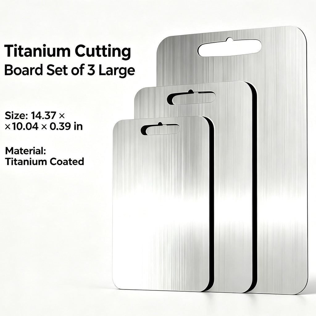 Aeelleea 3-Piece Titanium Cutting Board Set, Non-Slip Dishwasher Safe Kitchen Boards, Silver