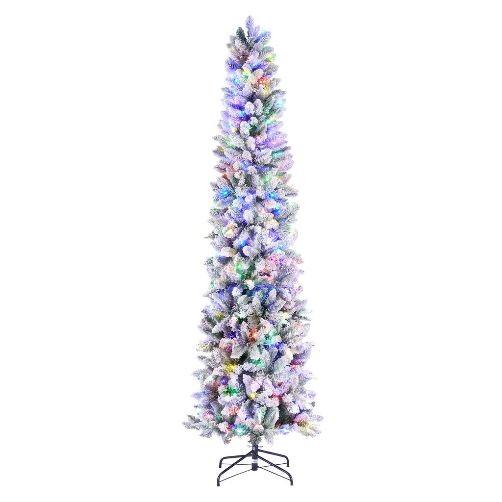Aeelleea Flocked Pencil Christmas Tree with Twinkling LED Lights-6FT