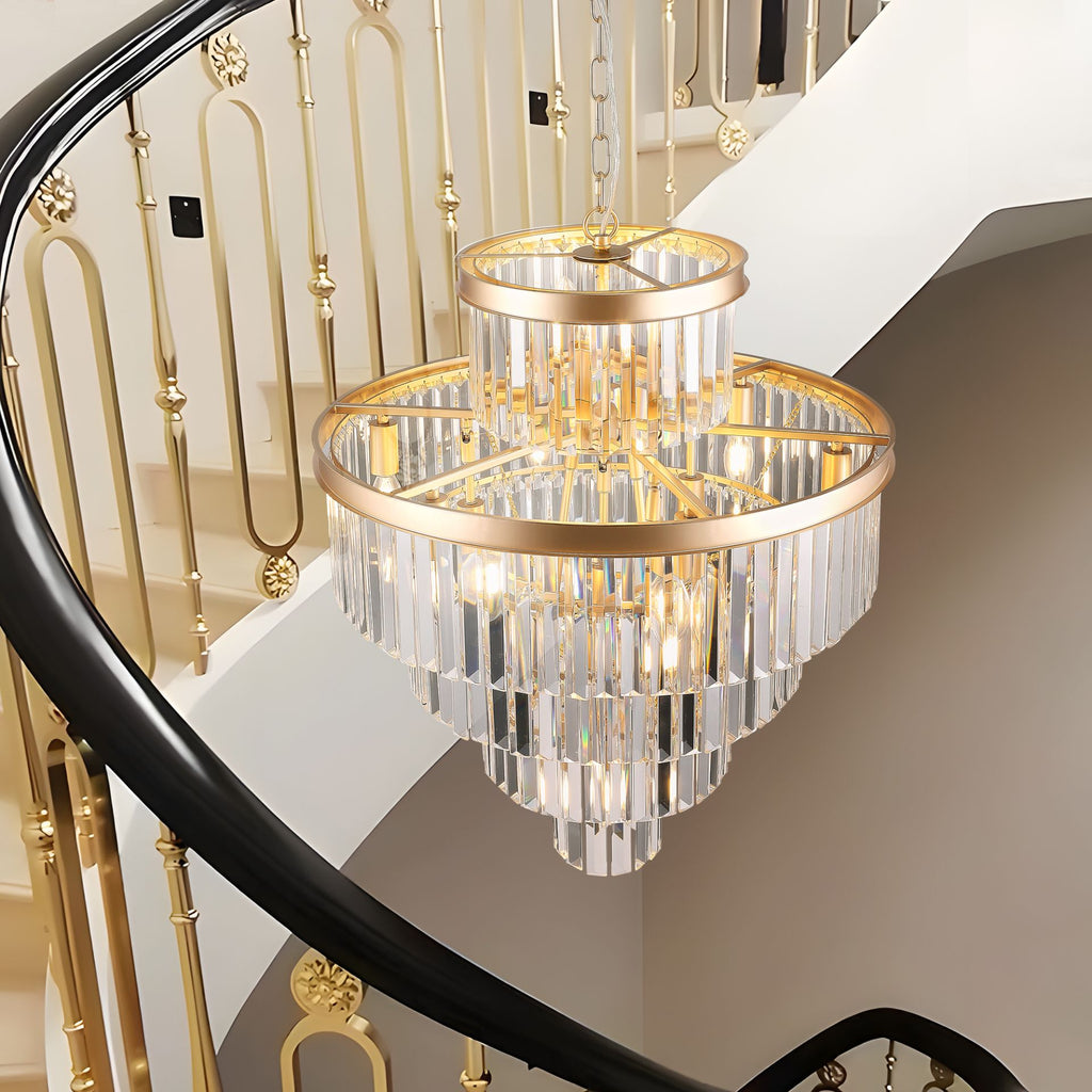 Aeelleea Large Gold-Finished Crystal Flush Mount Ceiling Chandelier for Dining Room