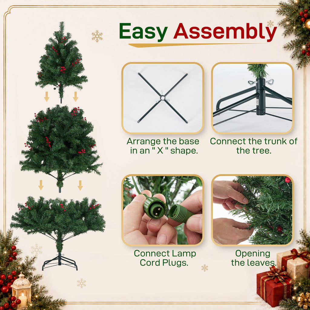 Aeelleea Pre-Lit Pre-Decorated Spruce Christmas Tree with Twinkling LEDs-9FT