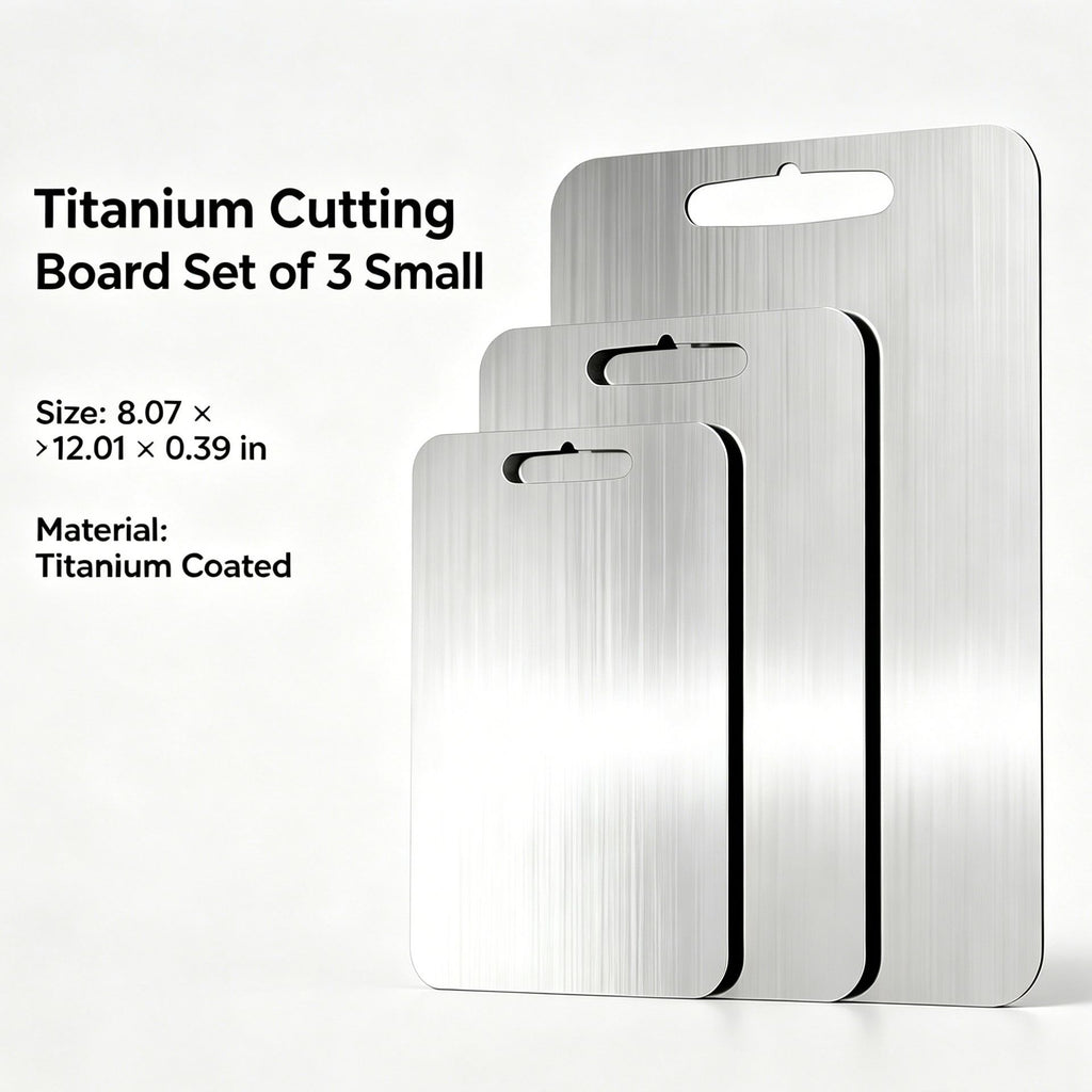 Aeelleea 3-Piece Titanium Cutting Board Set, Non-Slip Dishwasher Safe Kitchen Boards, Silver