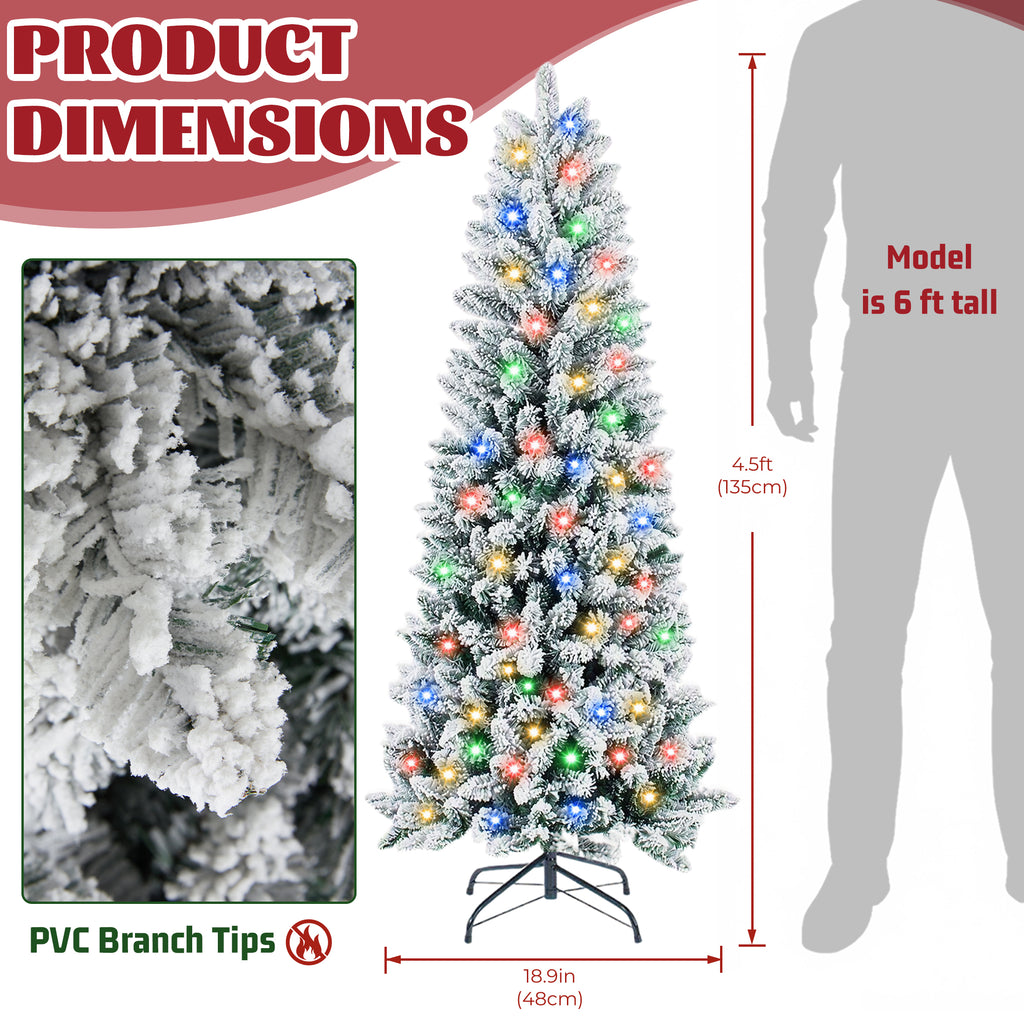 Aeelleea Flocked Pencil Christmas Tree with Twinkling LED Lights-4.5FT