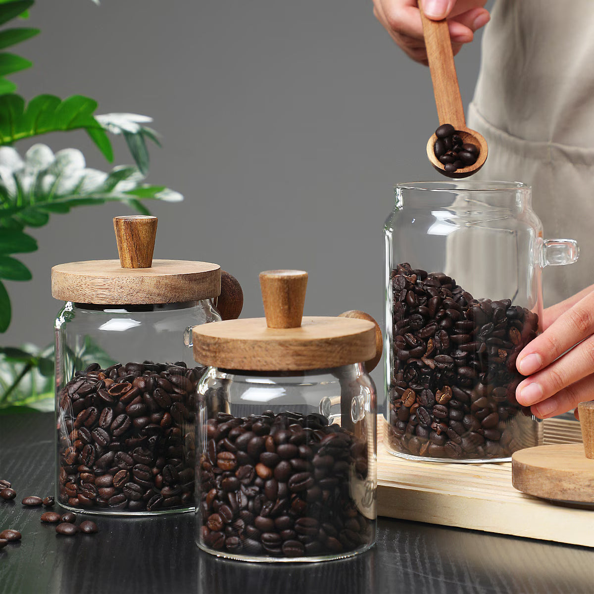 Aeelleea 25oz Glass Coffee Jar with Spoon, Airtight Storage for Candy Tea Snacks Seasoning