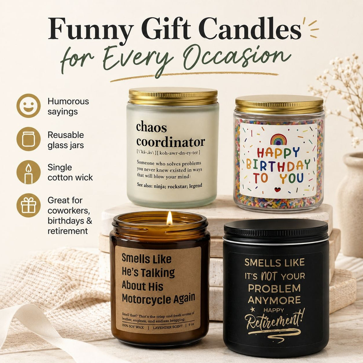 Aeellea Classic Scented Soy Jar Candle with Funny Quote – Long Lasting Aromatherapy Home Decor Gift