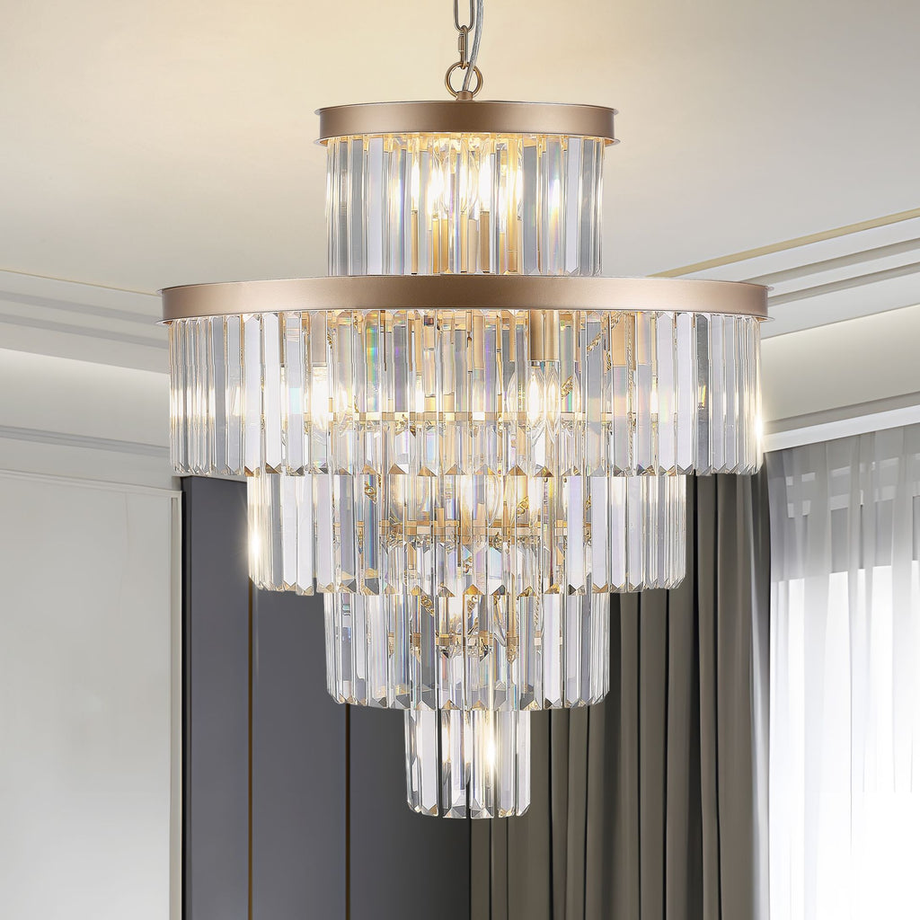 Aeelleea Large Gold-Finished Crystal Flush Mount Ceiling Chandelier for Dining Room