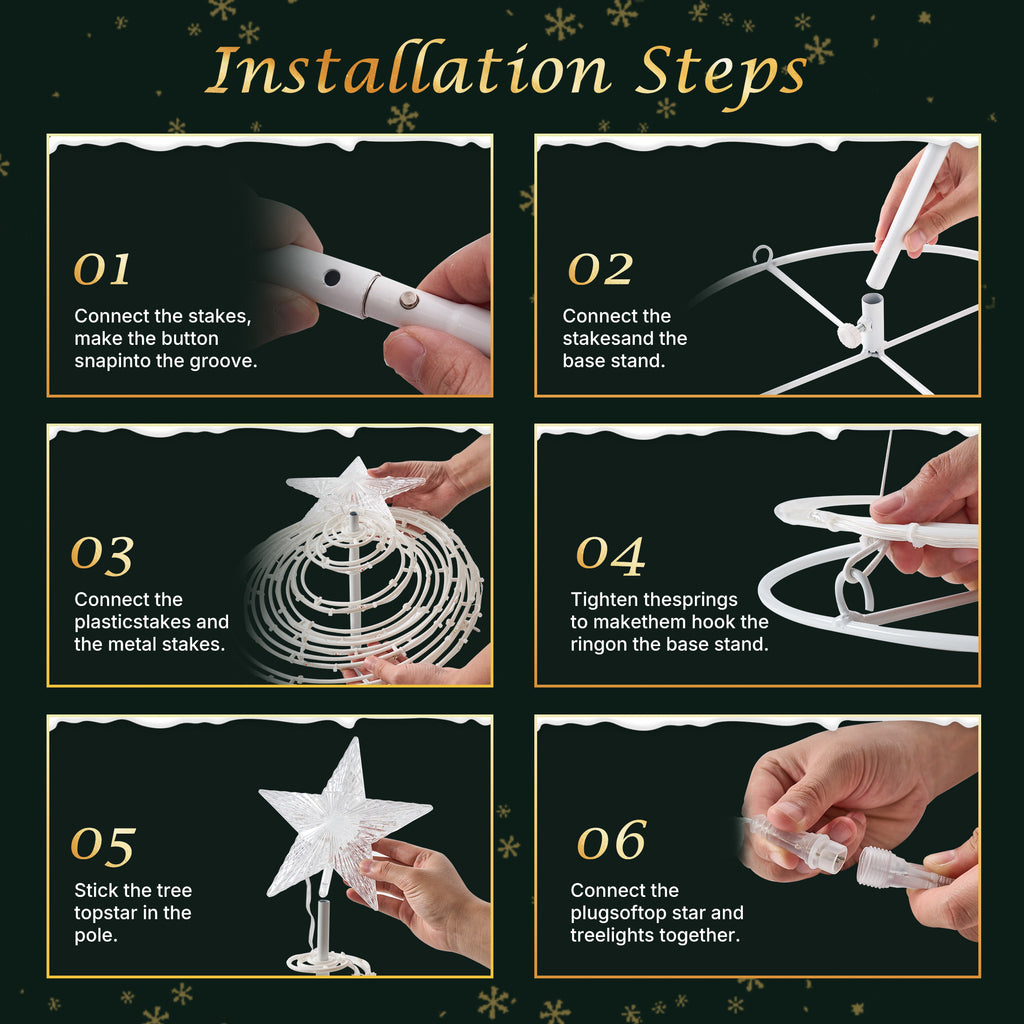 Aeelleea Warm Yellow 3 Pack Spiral Christmas Tree Lights, 3/4/5 ft Pre-Lit LED Xmas Yard Decor with Star Topper