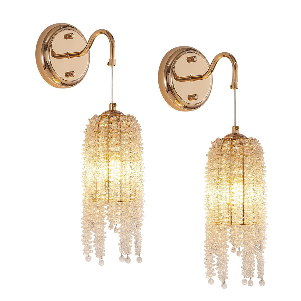 Aeelleea Vintage Brass Crystal Beaded Wall Sconce Set of 2 for Bedroom
