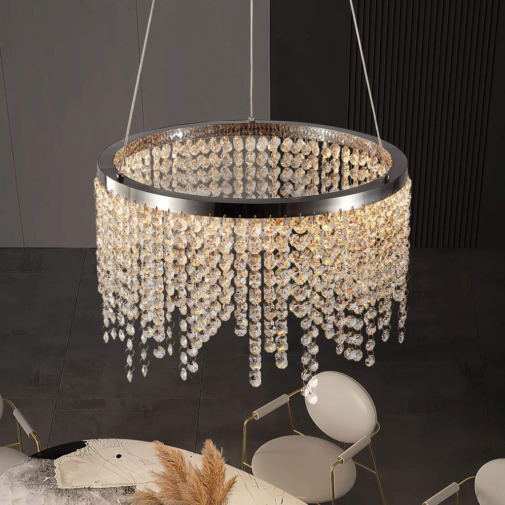 Aeelleea Modern 3-Tier Chrome Crystal Ring Chandelier for Dining Room