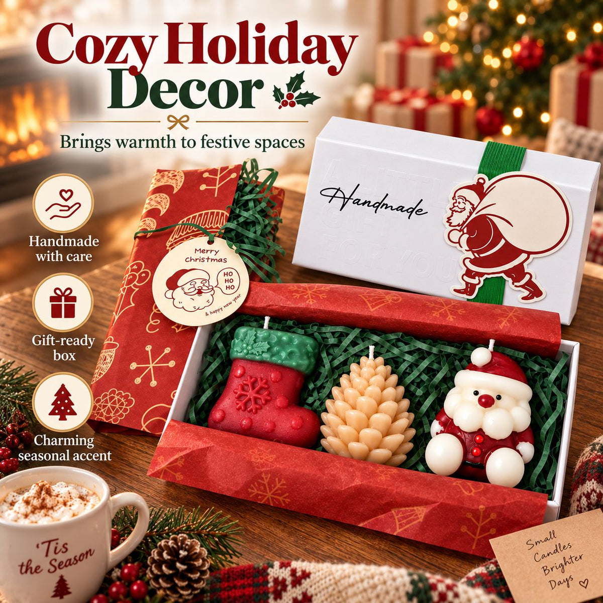 Aeelleea Christmas Soy Candle Gift Set in Holiday-Themed Box
