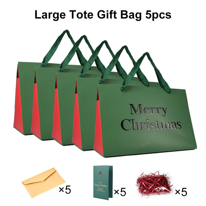 Aeellea Green Reusable Large Gift Handbags Set of 5 Holiday Present Bags