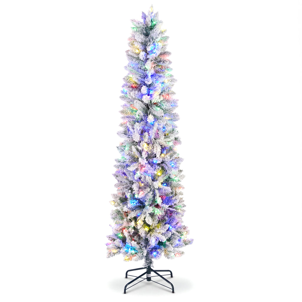 Aeelleea Flocked Pencil Christmas Tree with Twinkling LED Lights-6FT