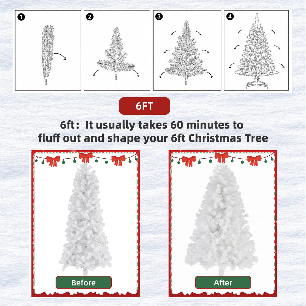 Aeelleea Prelit Realistic Spruce Christmas Tree with Metal Stand-White-6FT