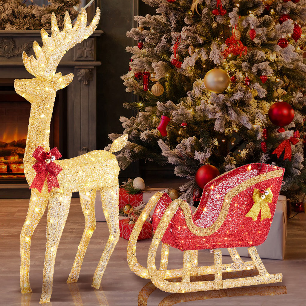 Aeellea Outdoor Christmas Deer Pulling Cart Courtyard Decoration Garden
