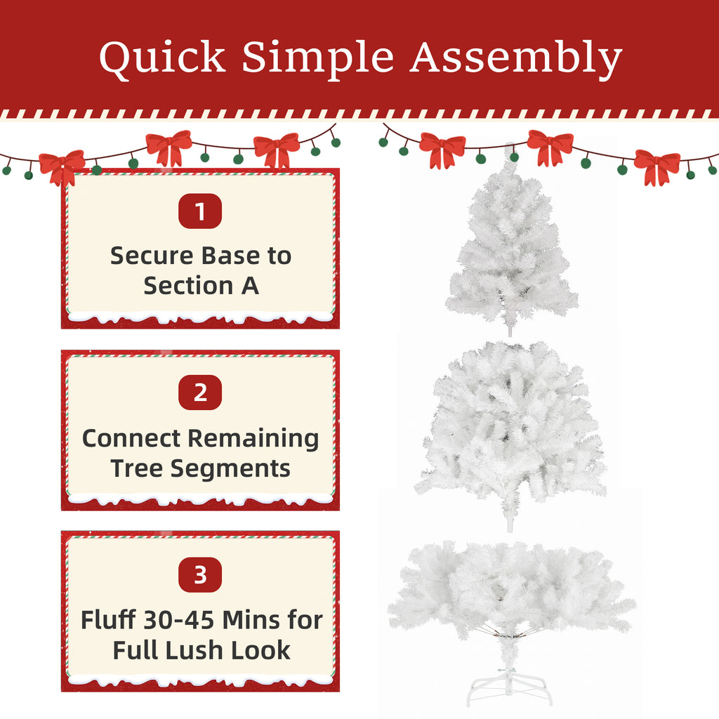Aeelleea Prelit Realistic Spruce Christmas Tree with Metal Stand-White-6FT