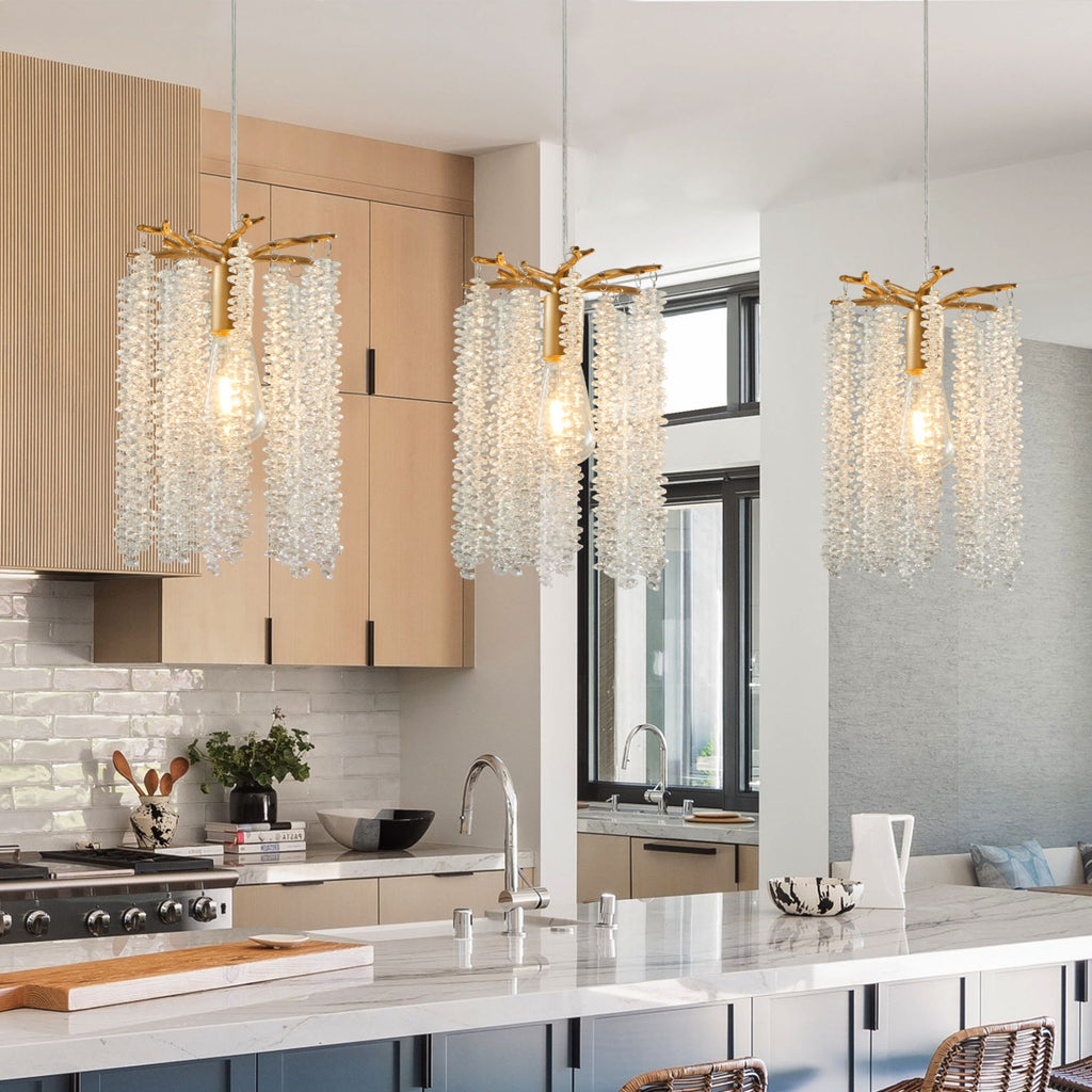 Aeelleea Chrome Crystal Mini Pendant Light Set 3-Pack Drum Ceiling Fixture for Kitchen