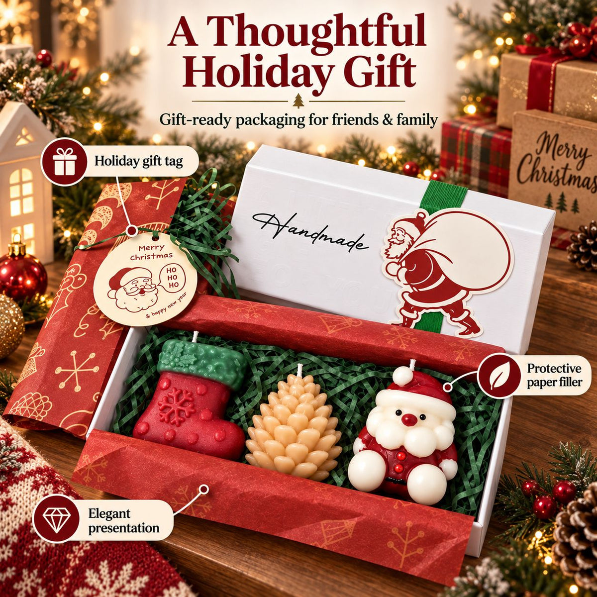 Aeelleea Christmas Soy Candle Gift Set in Holiday-Themed Box