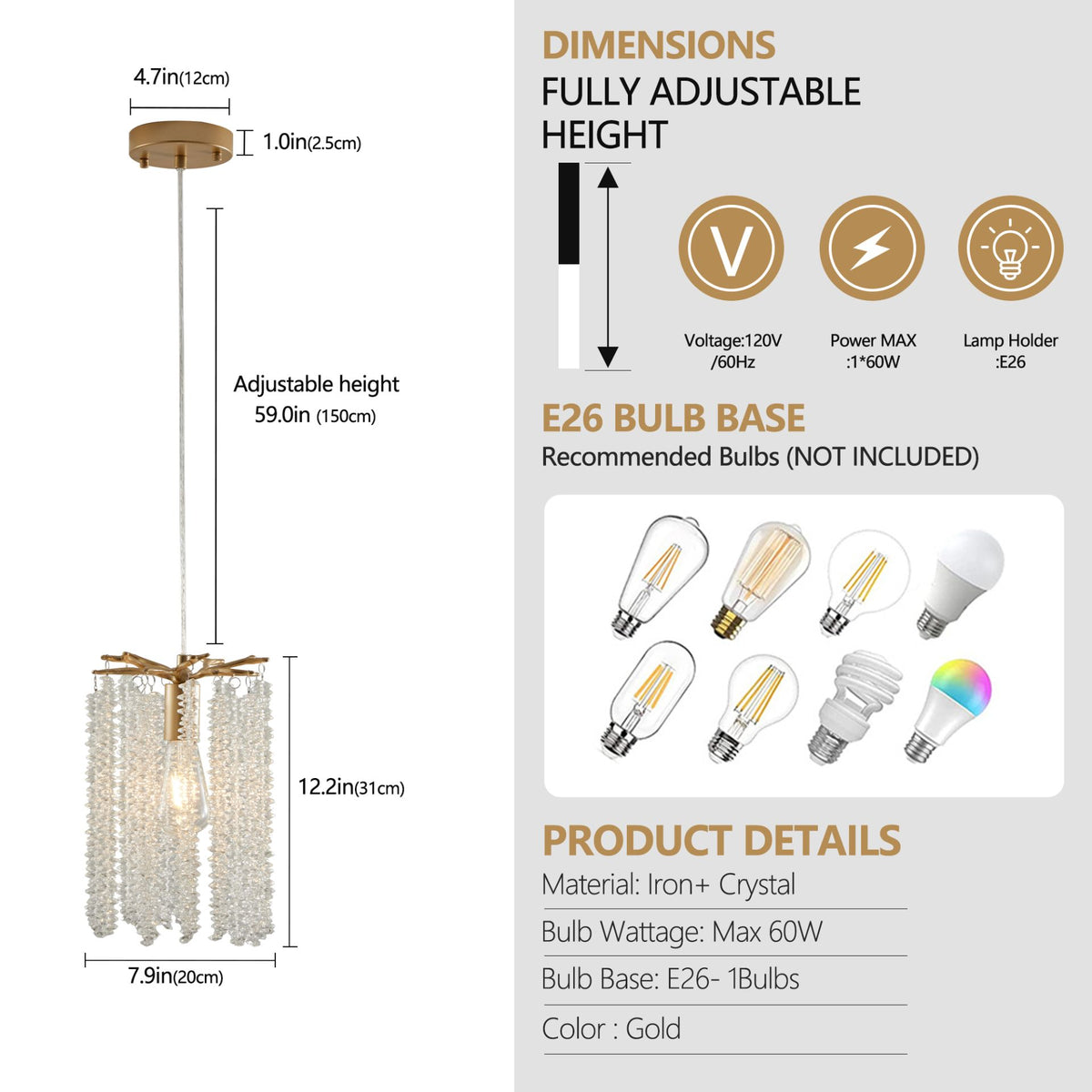Aeelleea Chrome Crystal Mini Pendant Light Set 3-Pack Drum Ceiling Fixture for Kitchen