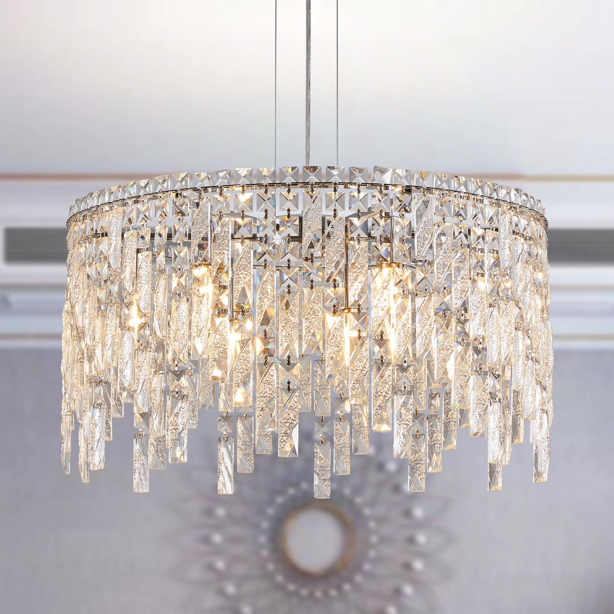 Aeelleea Chrome and Crystal Linear Raindrop Chandelier for Dining Room