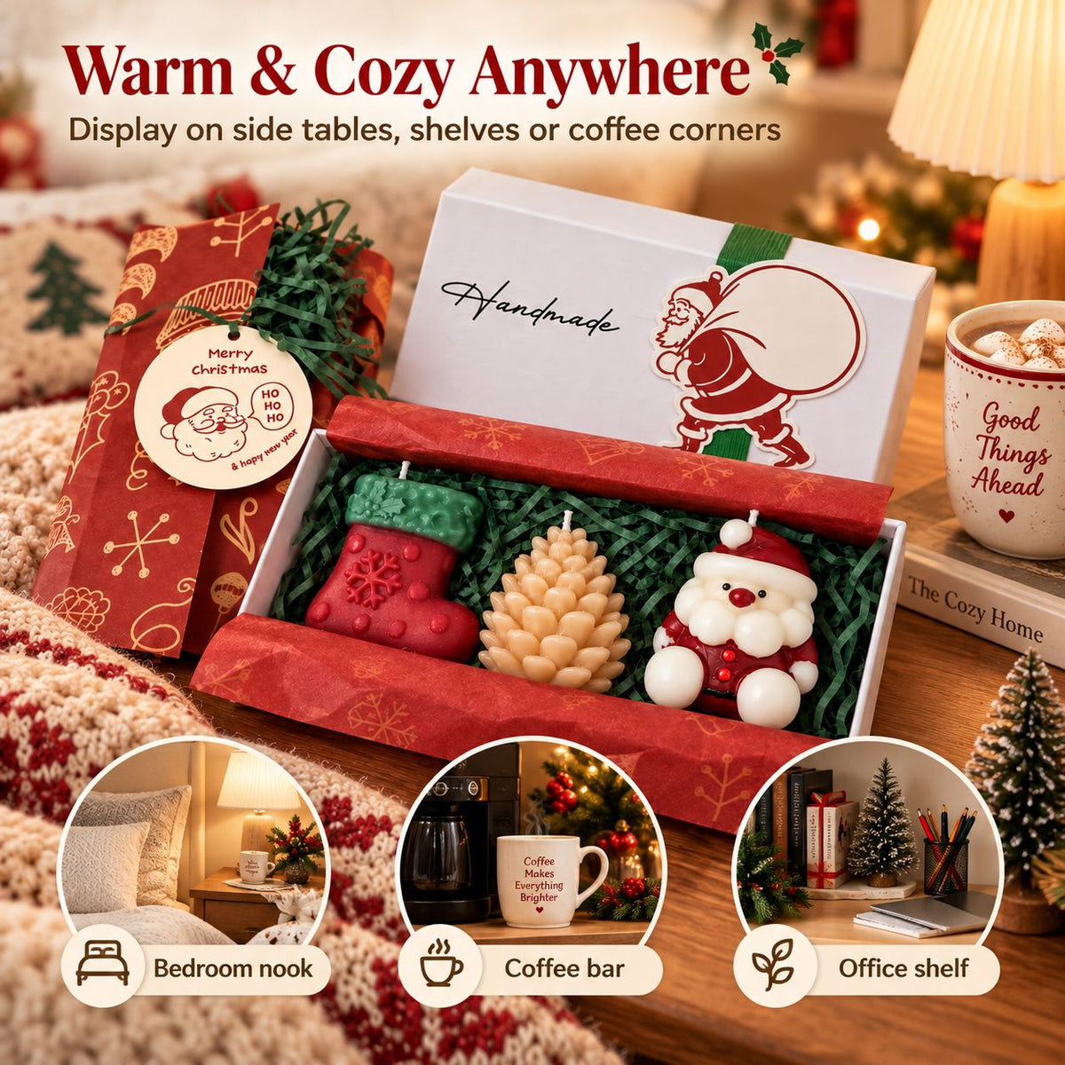 Aeelleea Christmas Soy Candle Gift Set in Holiday-Themed Box
