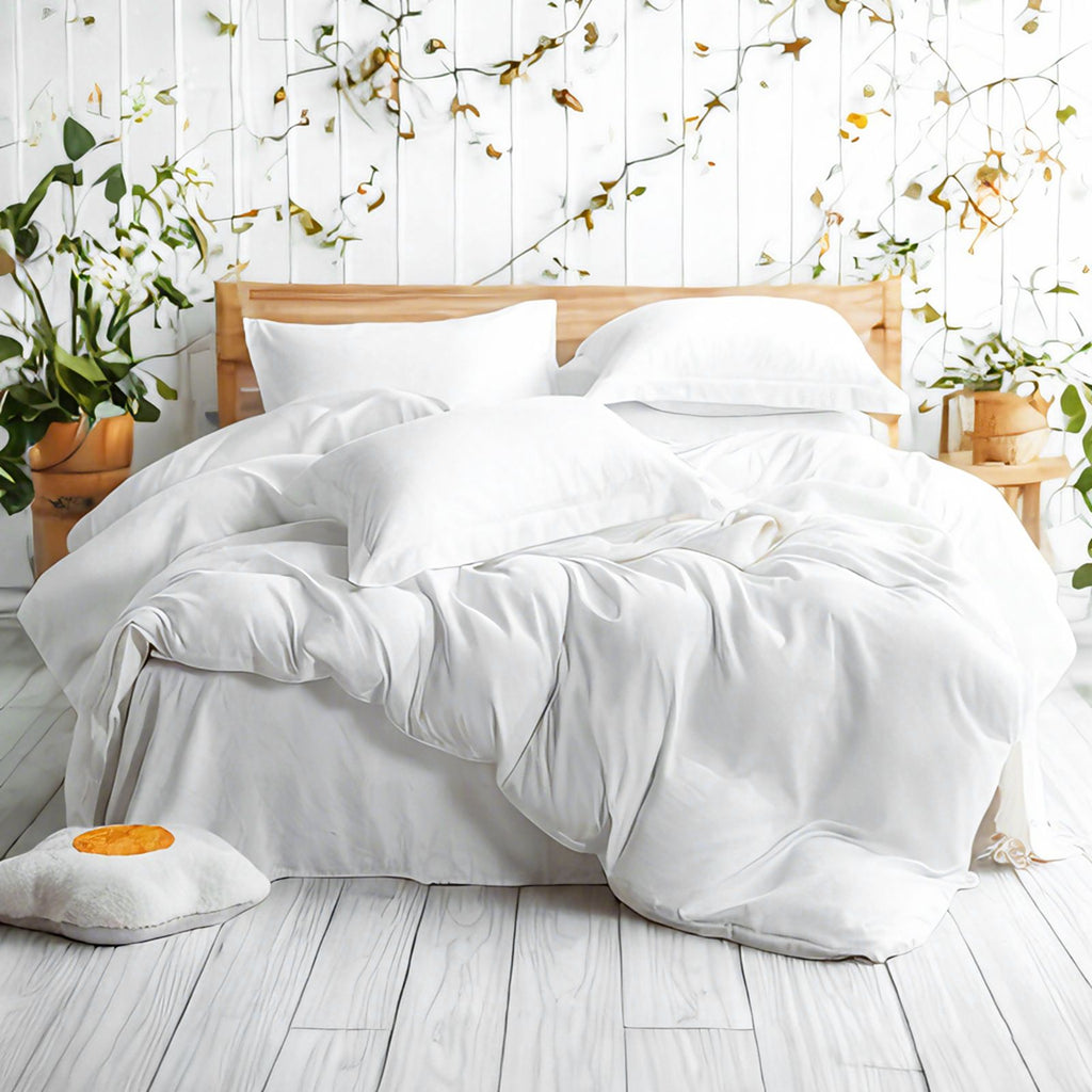 Aeelleea Solid Color Microfiber Bedding Set, Soft Durable Duvet Cover Set, White or Khaki