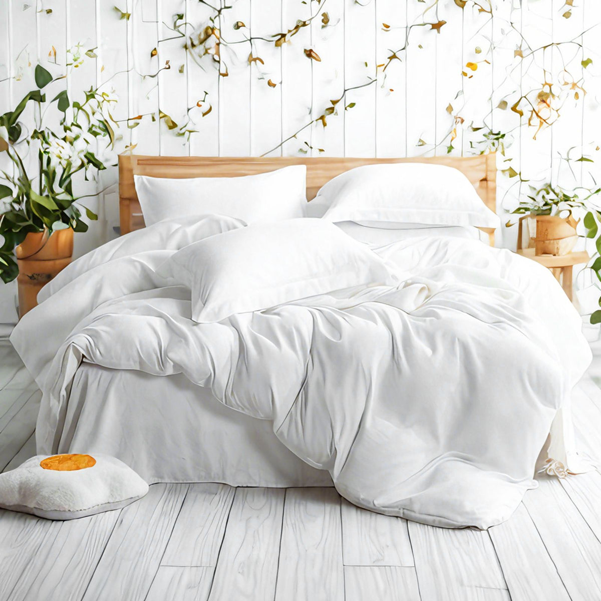 Aeelleea Solid Color Microfiber Bedding Set, Soft Durable Duvet Cover Set, White or Khaki