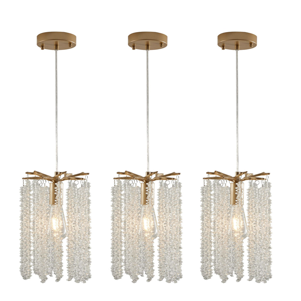 Aeelleea Chrome Crystal Mini Pendant Light Set 3-Pack Drum Ceiling Fixture for Kitchen