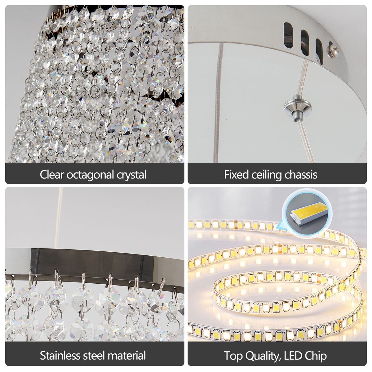 Aeelleea Modern 3-Tier Chrome Crystal Ring Chandelier for Dining Room