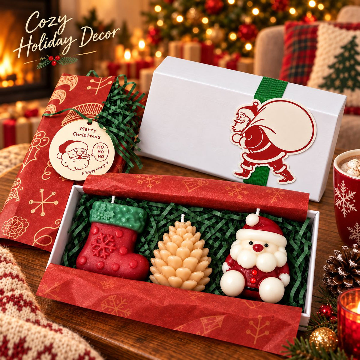 Aeelleea Christmas Soy Candle Gift Set in Holiday-Themed Box